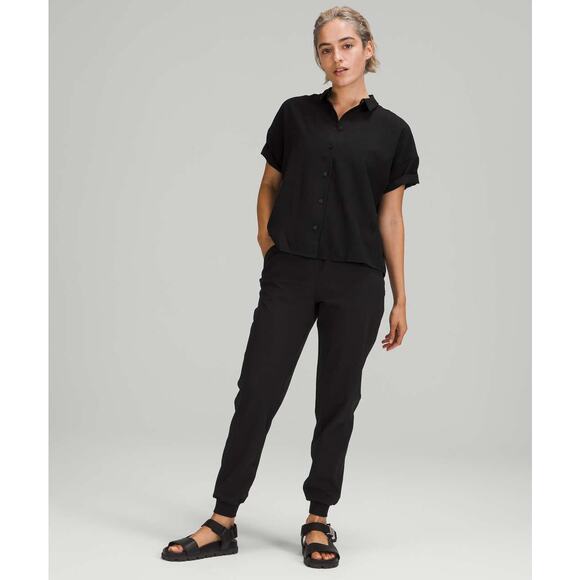 Lululemon Black Stretch High Rise Jogger Drawstring Waist Banded Hem 6 - Picture 8 of 13